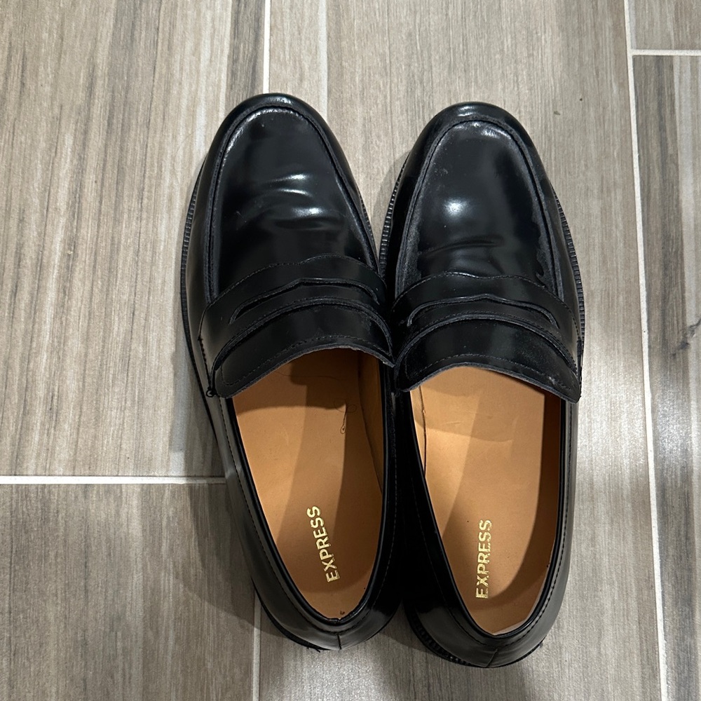 Express Men's Glossy Black Slip-On Loafers